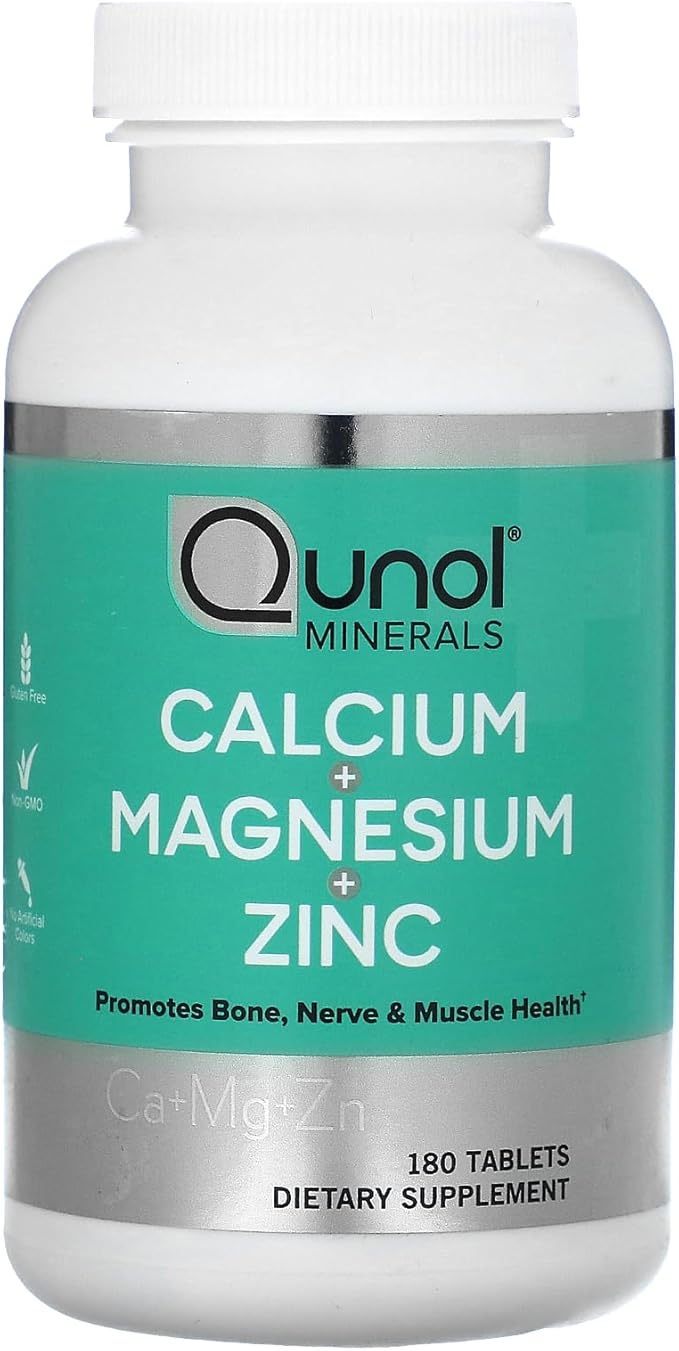 Qunol Calcium 3 in 1 Tablets with Calcium, Magnesium & Zinc for Immune Support, Bone, Nerve, and Muscle Health Supplement, 180 Count