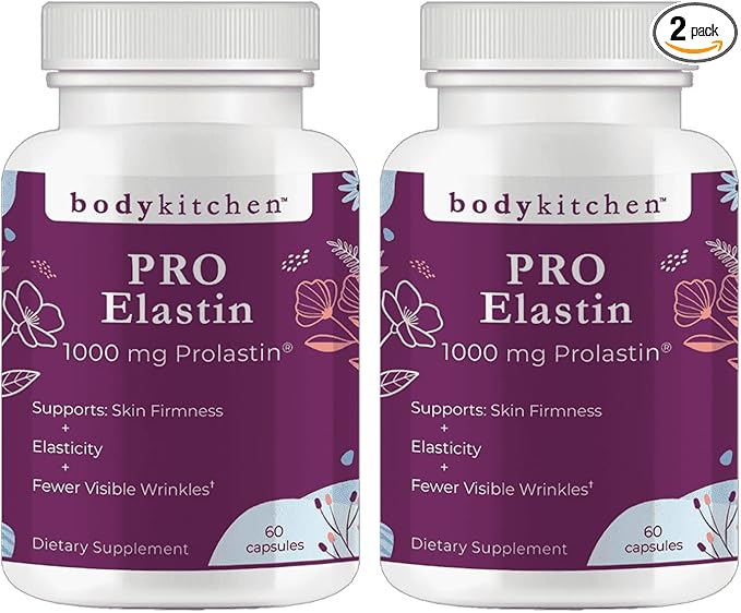 Body Kitchen Pro-Elastin, 1000 mg Elastin Supplement, Help Reduce Signs of Aging, Improved Skin Health, Firmness & Elasticity, Fewer Wrinkles, Veggie Caps, (Pack of 2)