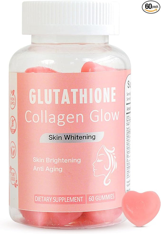 Glow Gummies for Women Skin Care and Health, 60 Count, Watermelon Flavor Collagen Glowing Skin Gummies for Skin Brightening, Organic Chewable Gummies Vitamins, Vegan, Gluten-Free