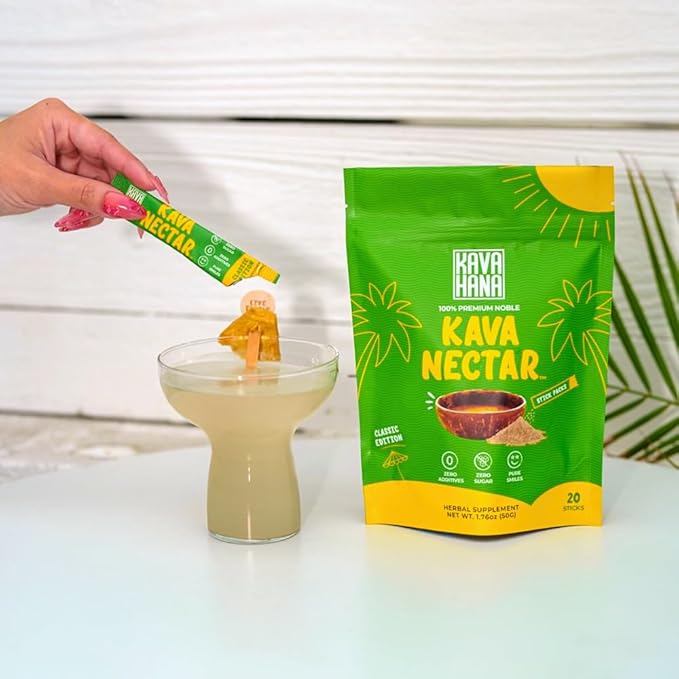 Kava Nectar Classic Ceremonial Grade Noble Kava Nectar Powder Stick Packs Promotes Social Uplift, Relaxation & Stress Support, Instant Kava Dried Kava Juice: 20 All-Natural Sticks