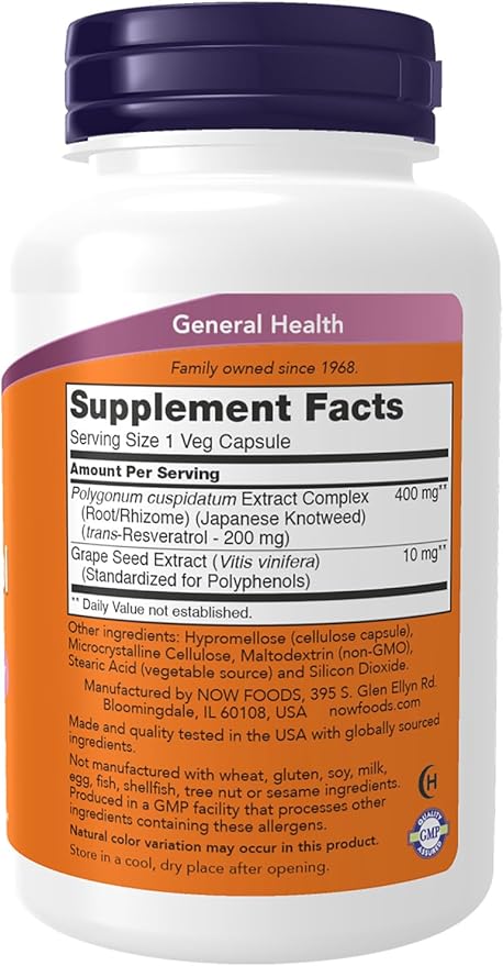 NOW Supplements, Natural Resveratrol 200 mg with Red Wine Extract, 120 Veg Capsules