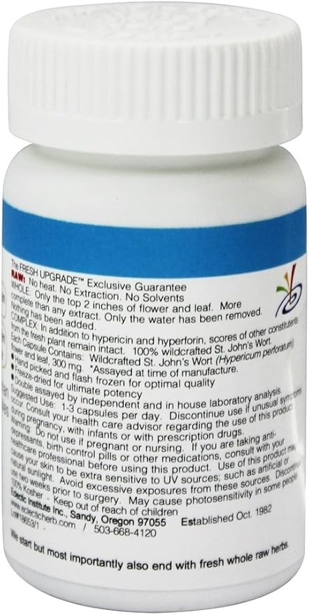 Eclectic Institute Raw Fresh Freeze-Dried Non-GMO St. John's Wort | Herbal Health Supplement, Promotes a Positive Mood | 50 CT