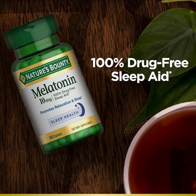 Nature's Bounty Melatonin, 100% Drug-Free Sleep Aid, Dietary Supplement, 10 mg, 60 Count (Pack of 2)