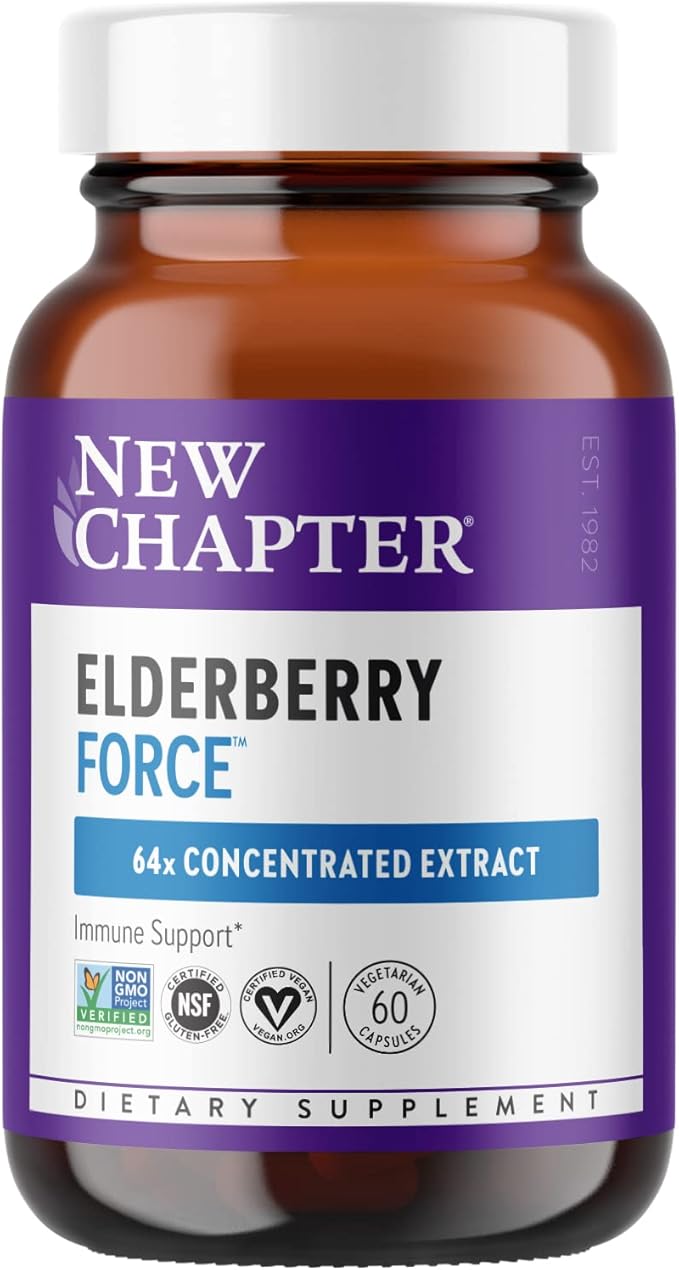 New Chapter Vegan Elderberry Capsules with 64x Concentrated Black Elderberry + Black Currant for Comprehensive Immune Support, Non-GMO Project Verified, Gluten Free, Certified Vegan, 60 Count