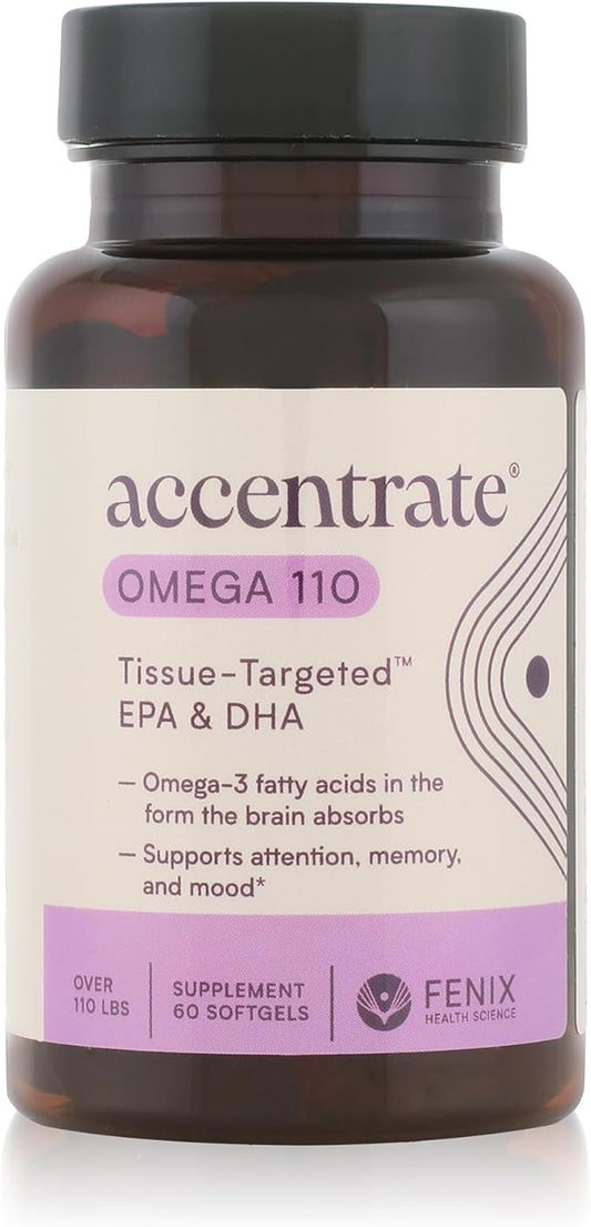 Accentrate Omega 110 w/LYSOVETA LPC | EPA & DHA Supplements for Brain Health | Focus, Memory, & Mood | 6X Better Absorption Than Fish Oil | Omega-3 Fatty Acid Supplements | 60 Softgels (Month)