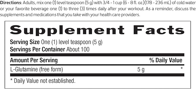 Biochem Glutamine Pure Powder - Pharmaceutical-Grade L-Glutamine for Post Workout Recovery - Vegan, Gluten-Free, Keto - Supports Muscle Tissue, Immune Health, Energy - 5g per Serving, 17.6 oz