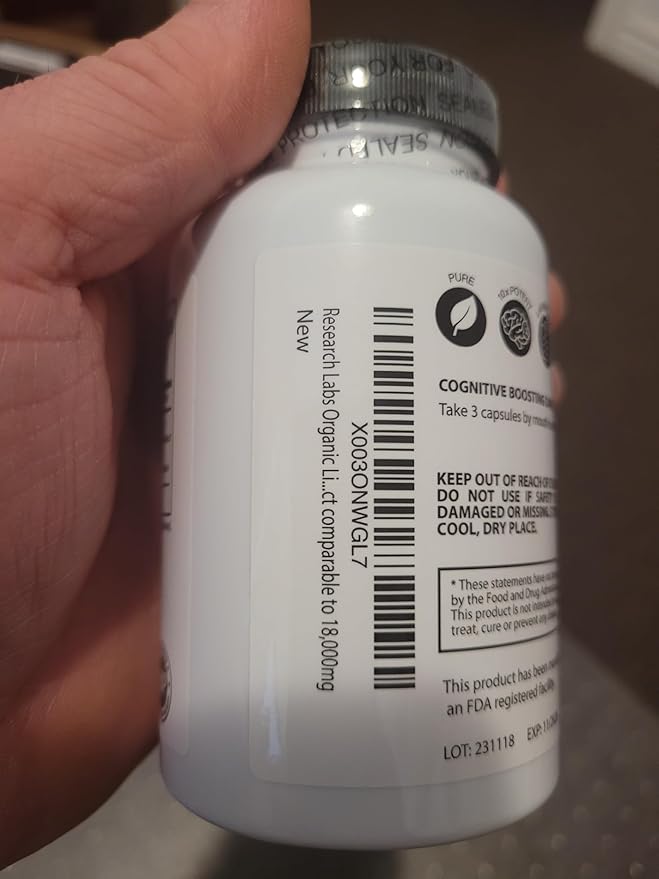 Research Labs Organic Lions Mane Supplement Capsules, 2 Fer 1 Ad - 240 Capsules w/Patent Litropane™ Immune System Booster Nootropic Brain Support Mushroom Supplement. 10X Extract comparable 18000mg