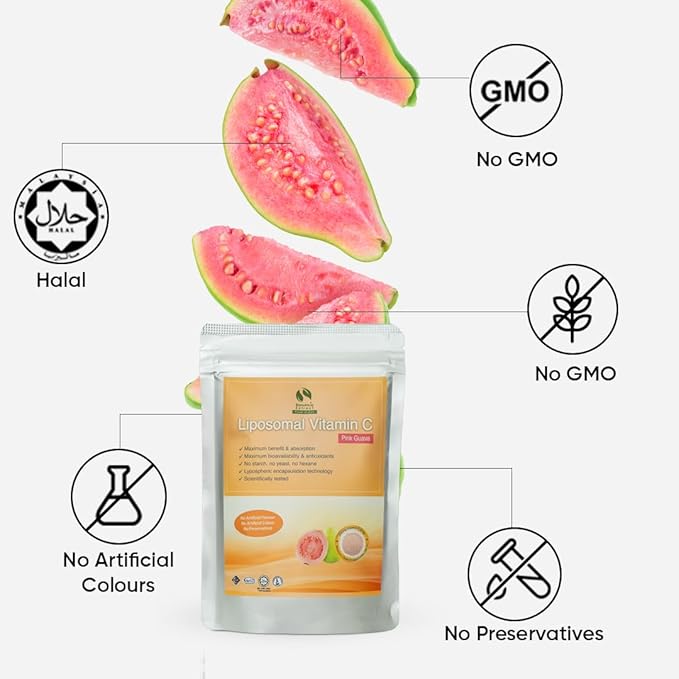 Bionutricia Liposomal Vitamin C with Pink Guava Extract Powder (Water Soluble) Immune & Collagen Support, Two-Stage for High Absorption & Antioxidant, No Sugar & Non GMO 5.29Ounce