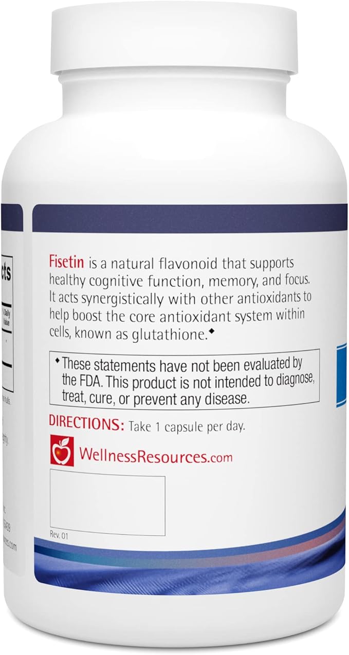 Wellness Resources Fisetin - Novusetin Fisetin Supplement for Longevity, Memory, Focus, Brain Health - Senolytic and Situin Activator - Gluten-Free, Non-GMO, Vegan (100mg, 90 Capsules)