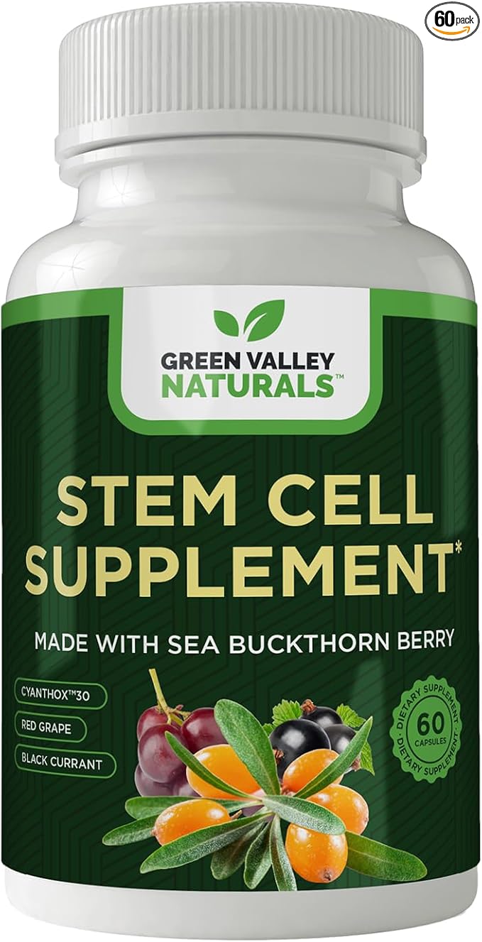 Stem Cell Supplement - Organic Tibetan Sea Buckthorn-Resveratrol, Vitamin D, Bishop's Hat Extract (1 Bottle, 60 Count)