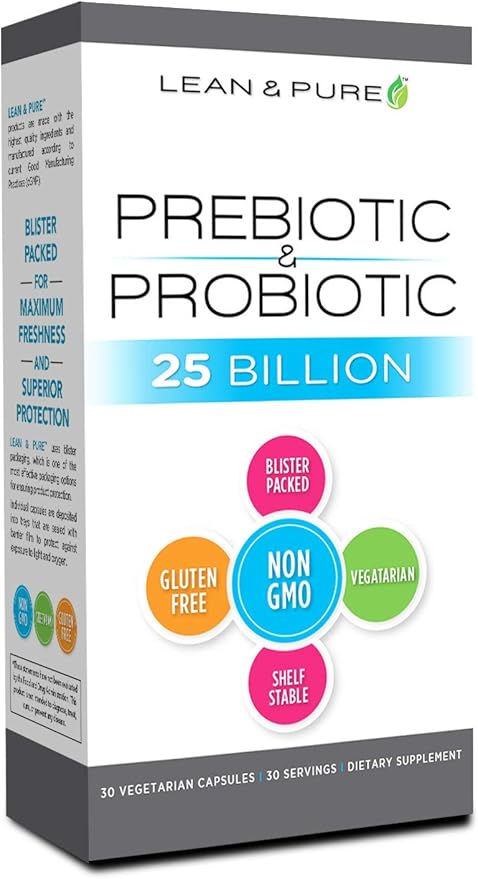 Lean & Pure Prebiotic & Probiotic, 25 Billion Live and Shelf Stable Cultures, 30 Count, Non GMO, Vegetarian, Gluten Free