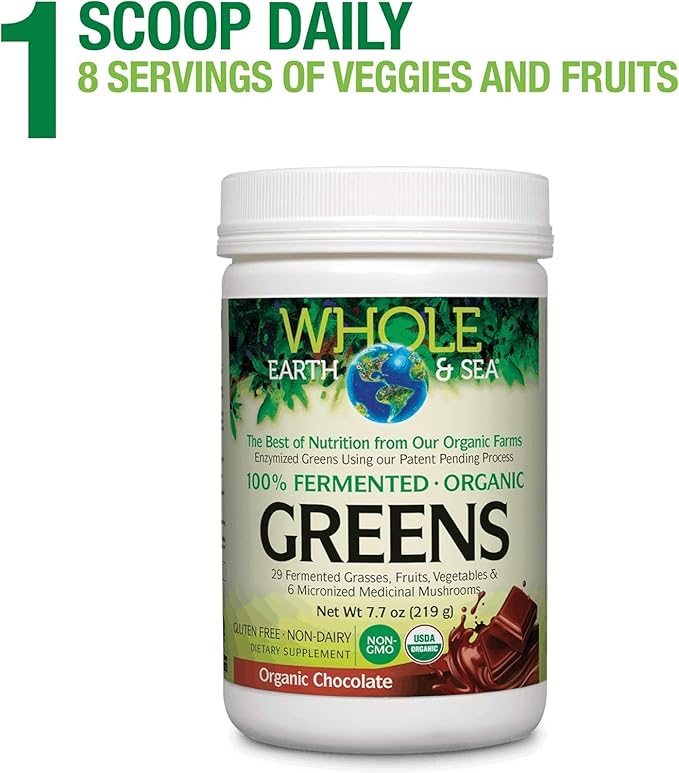 Whole Earth & Sea from Natural Factors, Organic Fermented Greens, Vegan Whole Food Supplement, Chocolate, 15.5 Oz