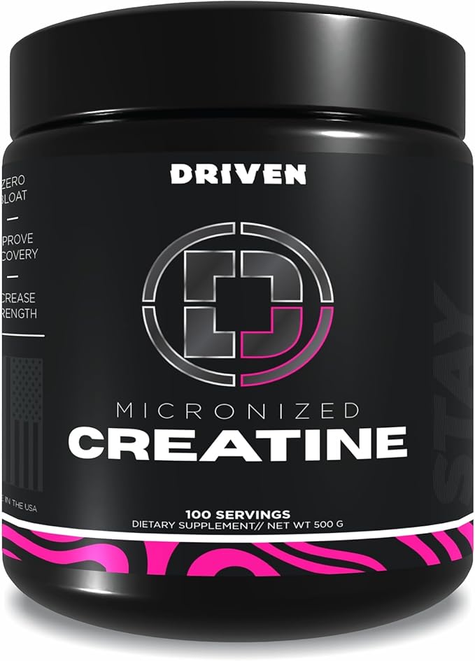 Driven Nutrition Creatine, 500g - Unflavored Micronized Powder, Physical Performance & Cognition - 5g Per Serving for Reduced Fatigue & Increased Strength, Muscle Mass, Endurance, & Speed
