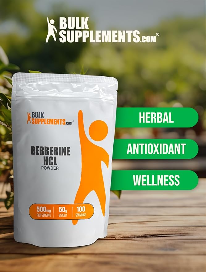 BulkSupplements.com Berberine HCl Powder - Berberine Supplement, Berberine 500mg, Berberine Powder - Gluten Free, 500mg per Serving, 50g (1.8 oz) (Pack of 1)
