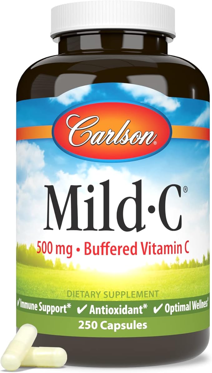 Carlson - Mild-C, 500 mg Buffered Vitamin C, Immune Support & Optimal Wellness, Antioxidant, 250 capsules