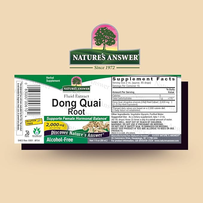 Nature's Answer Dong Quai Womens Support Supplement - Female Hormonal Support, Female Wellness Supplement, Liquid Extract, Alcohol Free, Gluten Free, Kosher - 1 oz