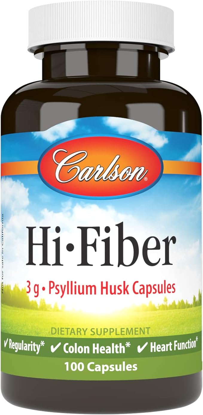 Carlson - Hi-Fiber, 3 g, Psyllium Husk Capsules, Regularity, Colon Health & Heart Function, 100 Capsules