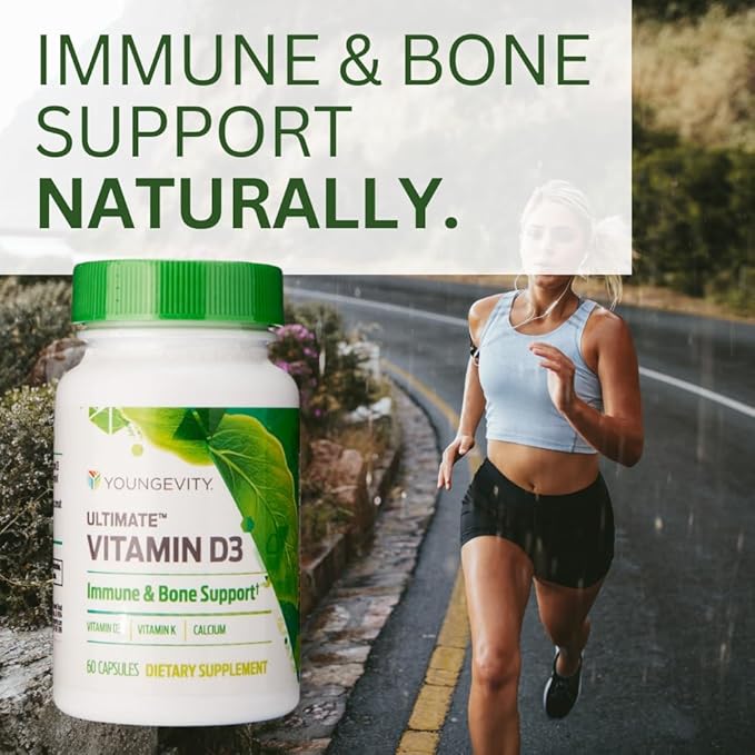 Youngevity Ultimate Vitamin D3 5000 IU with K2 – High-Potency Vitamin D3, Vitamin K2, and Calcium Supplement for Immune Support, Bone Density, and Heart Health – 60 Capsules