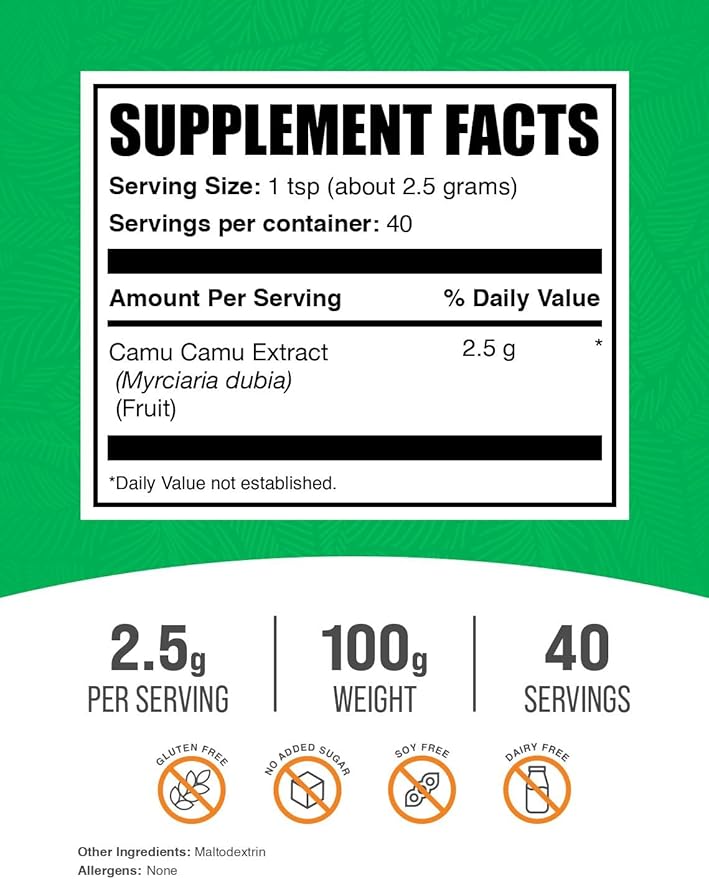 BulkSupplements.com Camu Camu Extract Powder - Superfood Supplement, Camu Camu Supplement - Vegan & Gluten Free, 2.5g per Serving, 100g (3.5 oz) (Pack of 1)