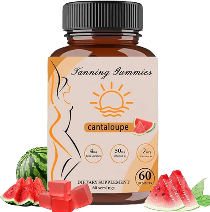 Tanning Gummies, Daily Tanning Gummies with Beta-Carotene & Lycopene & Astaxanthin, Natural Tanning Supplement, 60 Gummies
