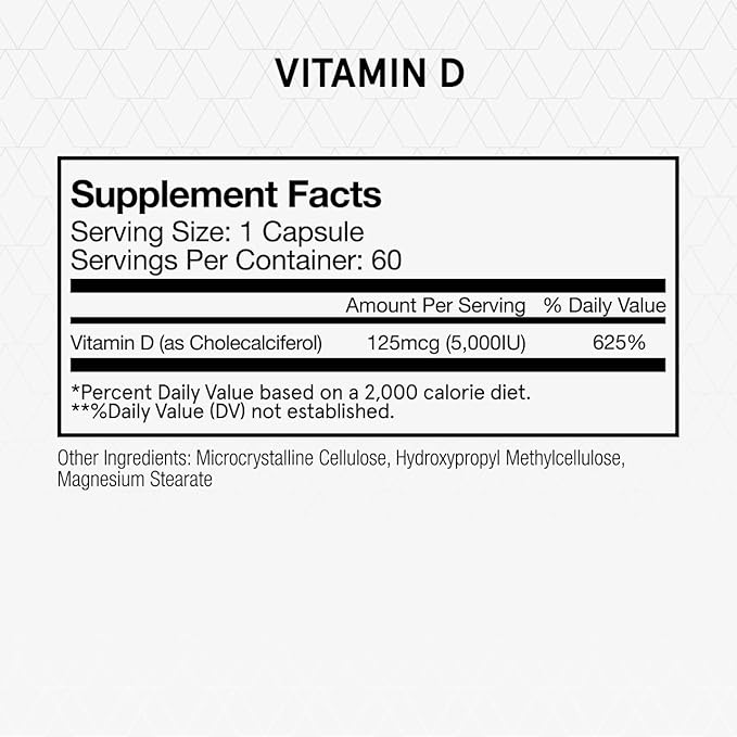 Momentous Vitamin D3 Supplement - 5000 IU Capsules for Foundational Health Support - NSF Certified, Gluten Free, 60 Servings
