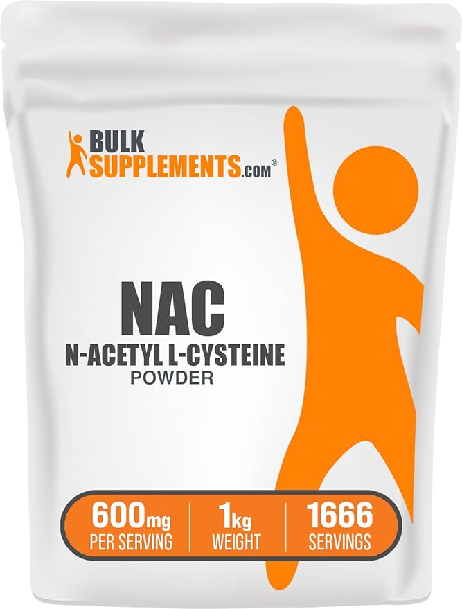 BulkSupplements.com NAC Powder - N-Acetyl Cysteine 600mg, NAC Supplement - Antioxidant Support, Gluten Free - 600mg per Serving, 1666 Servings, 1kg (2.2 lbs) (Pack of 1)