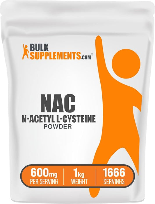 BulkSupplements.com NAC Powder - N-Acetyl Cysteine 600mg, NAC Supplement - Antioxidant Support, Gluten Free - 600mg per Serving, 1666 Servings, 1kg (2.2 lbs) (Pack of 1)