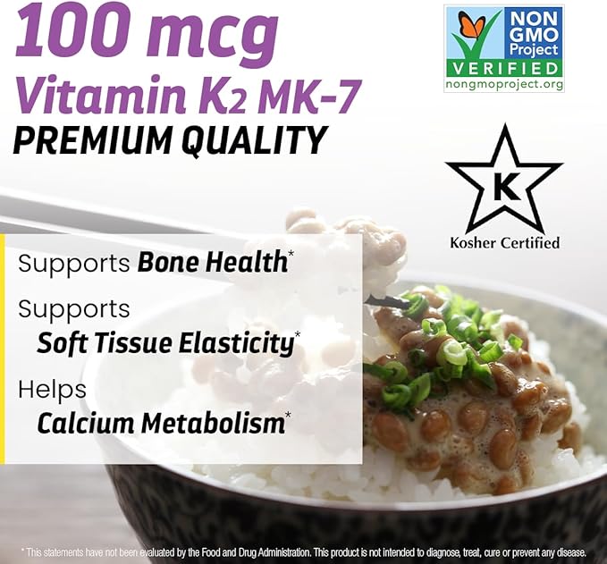 Vitamin K2 MK7 with Vitamin K2 MK4, 3-Month Supply High-Potency K2 Vitamin Supplement MK-7 for Bone Health & Cardiovascular Health, 90 Vegan Capsules, Made in The USA