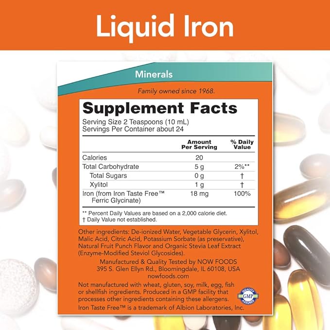 NOW Supplements, Iron Liquid 18 mg, Non-Constipating*, Essential Mineral, 8-Ounce