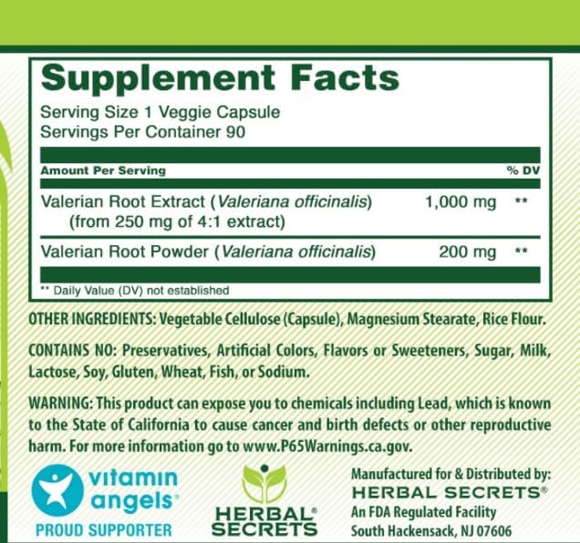 Herbal Secrets Valerian Complex Supplement | 1200 Mg per Serving | 90 Veggie Capsules | Non-GMO | Gluten-Free | Made in USA