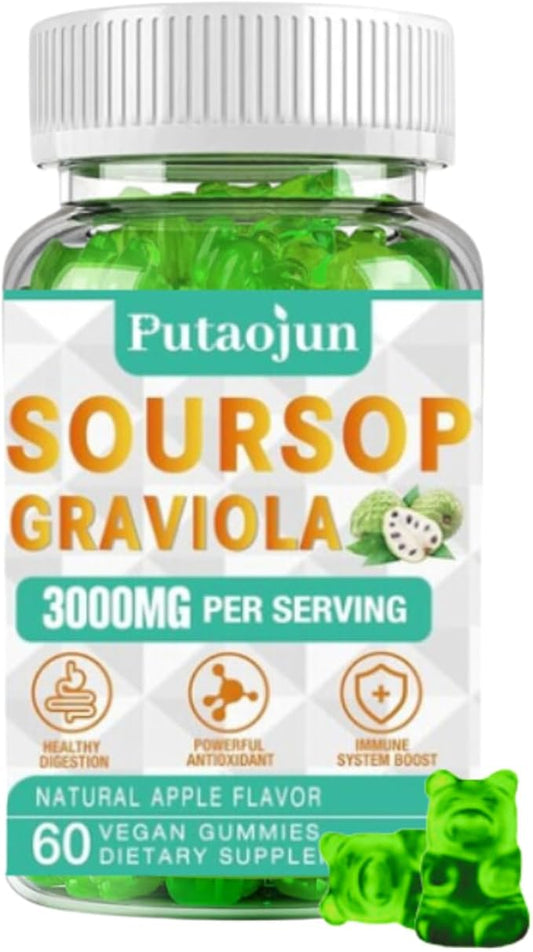 Soursop Graviola Extract 2000 MG | Soursop Leaves Extract | Soursop Gummies Healthy & Soursop Fruit for Adults | Non-GMO | Vegan, 60 Gummies