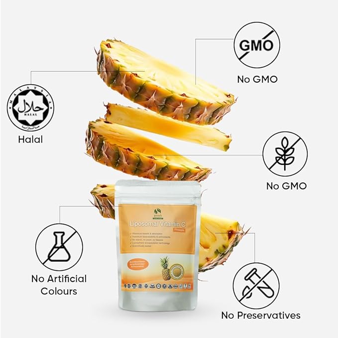 Bionutricia Liposomal Vitamin C with Pineapple Extract Powder (Water Soluble) Immune & Collagen Support, Two-Stage for High Absorption & Antioxidant, No Sugar & Non GMO 5.29Ounce