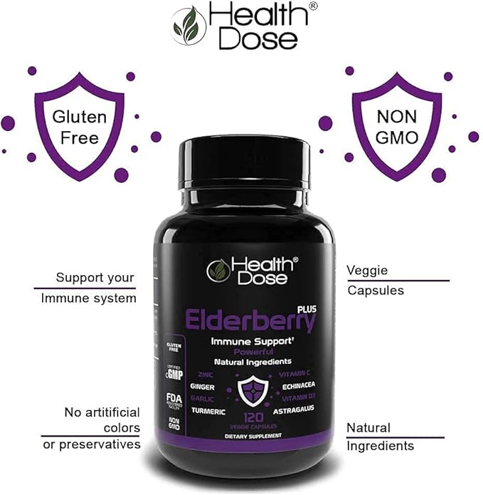 Premium Immune Support Bundle by Health Dose, Omega 3 Fish Oil Triple Strength, Gluten-Free, Non-GMO, 120 Softgels + Elderberry Plus 11 in 1, Defense Immune Support Booster, 120 Chlorophyll Capsules.