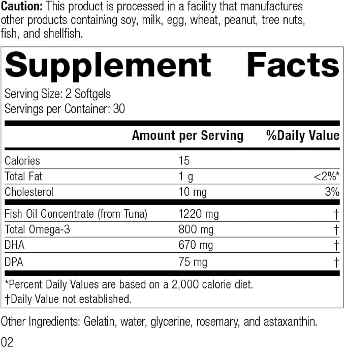 Standard Process Inc. Olprima DHA - Whole Food Cognitive Health, Brain Health and Heart Health, Astaxanthin, DPA and DHA with Omega 3 Tuna Fish Oil and Rosemary - Gluten Free - 60 Softgels