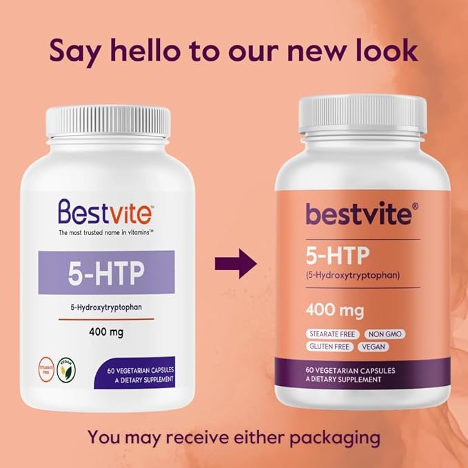 BESTVITE 5-HTP 400mg per Capsule (60 Vegetarian Capsules) - No Stearates - Vegan - Non GMO - Gluten Free - Extra Strength 5HTP