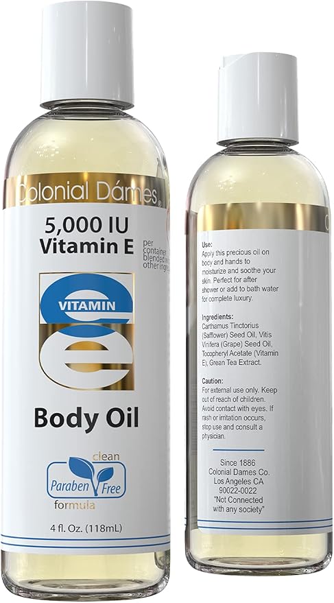 Colonial Dames 5,000 IU Vitamin E Oil Blend Skin Therapy Oil for Whole Body Vitamin E Body Oil for Hydrated Healthy Skin