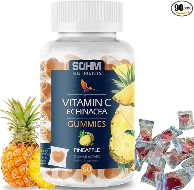 SOHM Individually Wrapped Vitamin C 60000mcg + Echinacea 10000mcg 60 Count, Supports Healthy Immune Health, Vitamin C Gummies,Echinacea Gummies Adults,Vitamin C for Men & Women Vegetarian