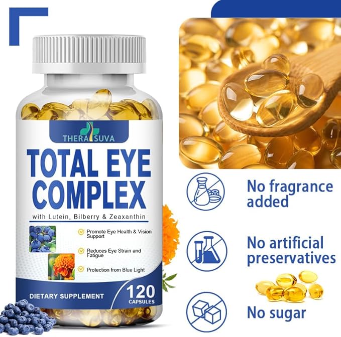 Total Eye Complex - Lutein + Bilberry + Zeaxanthin + Citrus Bioflavonoids - Ultra Vision Support Supplement for Healthy Eyes 120 Softgels, 60 Day Supply