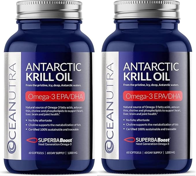 100% Pure Krill Oil 1000MG 120-Day Supply Double Strength 56% Phospholipids Astaxanthin Sustainable Antarctic SuperbaBoost Omega 3 EPA DHA Heart Brain Skin Care, Third-Party Tested, No Fish Oil