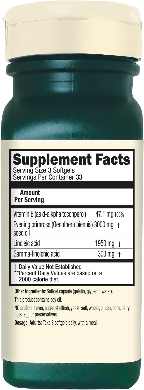 Evening Primrose Oil 1000 mg, for Premenstrual Syndrome - 100 Count