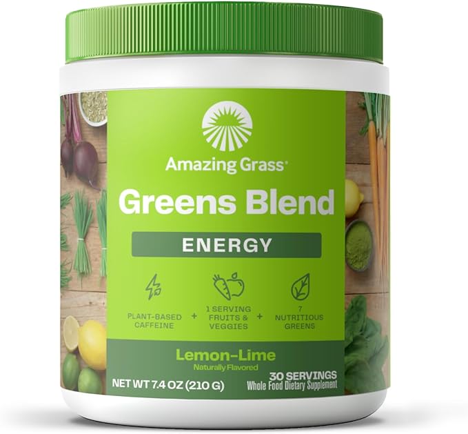 Amazing Grass Greens Blend Energy: Smoothie Mix, Super Greens Powder & Plant Based Caffeine with Matcha Green Tea & Beet Root Powder, Lemon Lime, 30 Servings (Packaging May Vary)