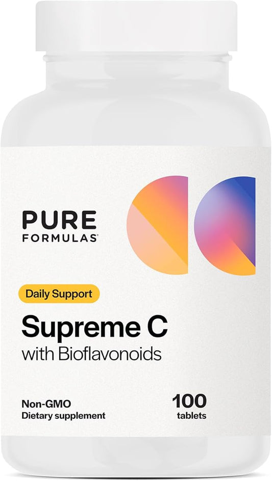 PureFormulas Supreme C with Bioflavonoids - 100 Tablets | 1000 mg Vitamin C, Citrus Bioflavonoids Complex, Rose HIPS | Immune Support & Antioxidant Boost | Allergen-Free
