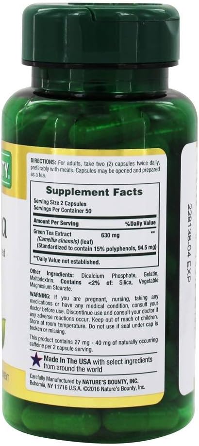 Nature's Bounty Green Tea Extract, 315mg, 100 Capsules (Pack of 2)