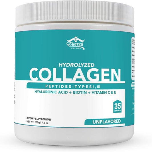 Eternal Spirit Beauty Hydrolyzed Collagen Peptides: Type 1 & 3 with Hyaluronic Acid, Biotin, Vitamins C & E
