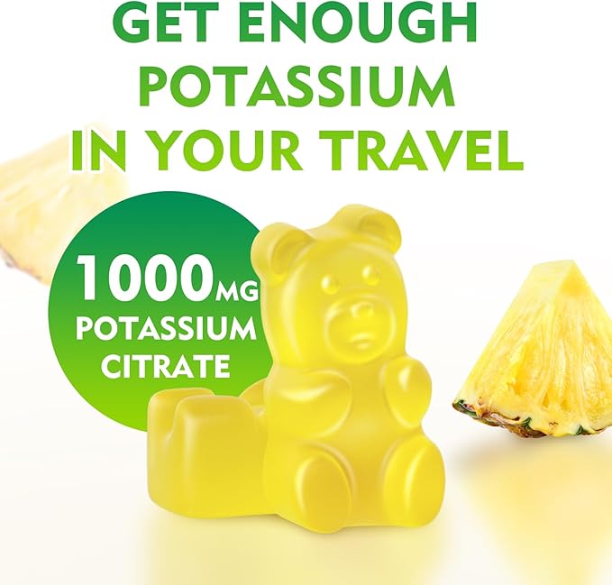 Potassium Citrate Gummies 1000mg, High Potency Potassium Supplement Gummies for Adults Women & Men, Support Leg Cramps & Muscle Health, Sugar-Free, Pineapple Flavor, 60 Count