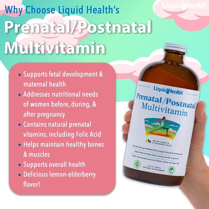 LIQUIDHEALTH Prenatal Baby Booster Pregnancy Vitamin Bundle - Vegan Women's Prenatal/Postnatal Multivitamin with SunActive & Ferrochel Iron, Folate, Whole Foods - Made in The USA, 100% Vegan (Bundle)