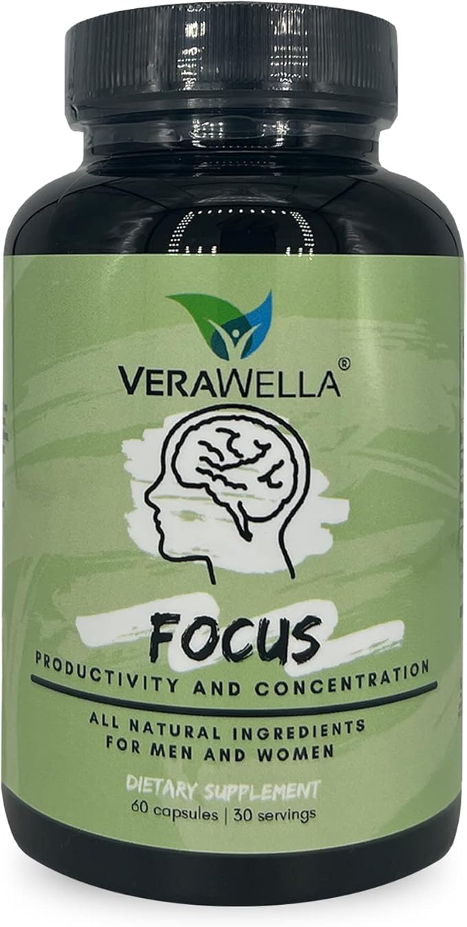 Focus, Anti Brain Fog, Brain Booster with American Ginseng, Rhodiola & Bacopa Monnieri, Supports Productivity and Concentration, 60 Capsules (30 Servings)