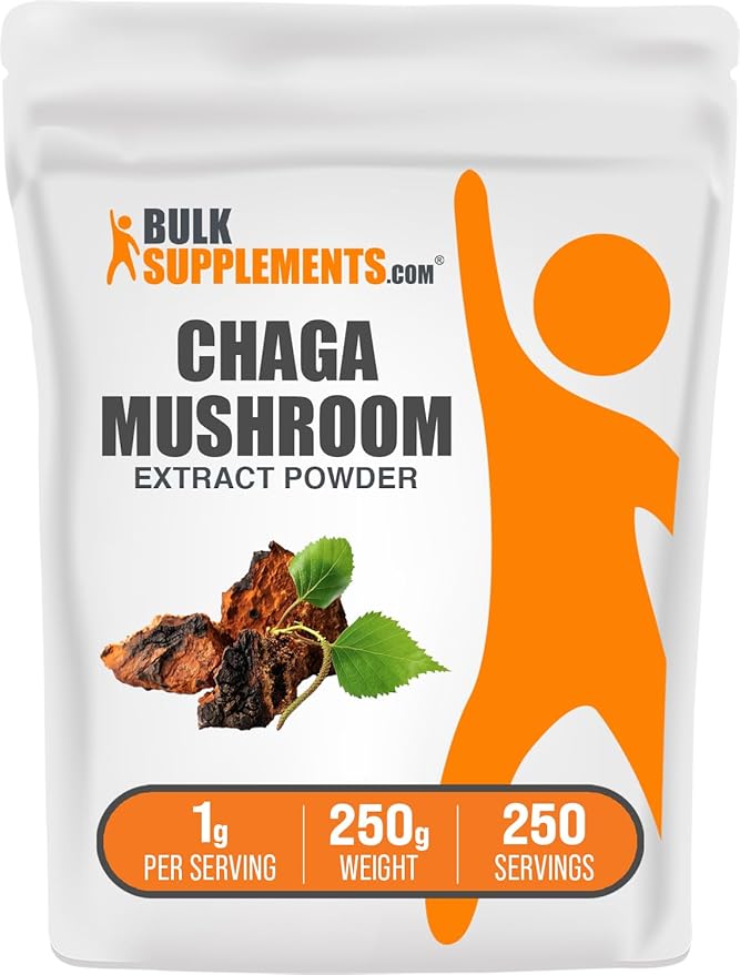 BulkSupplements.com Chaga Mushroom Extract Powder - Superfood Supplement, Chaga Mushrooms Powder - Gluten Free, 1g per Serving, 250g (8.8 oz) (Pack of 1)