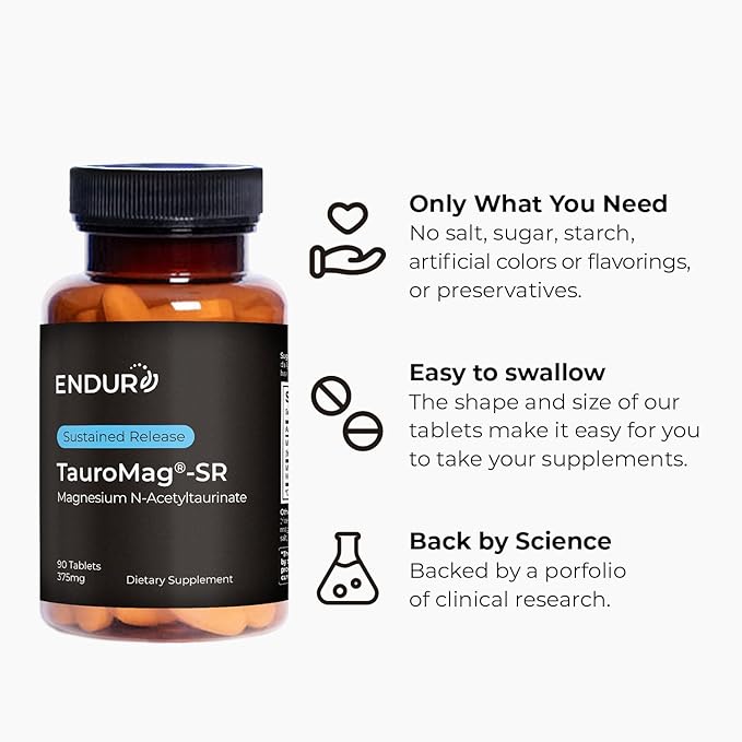 TauroMag-SR, Magnesium N-Acetyl Taurinate, Supports Brain Health & Cognitive Function, Memory Focus Supplements, Mood Support 375 mg, 90 Tablets