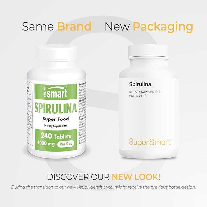 Supersmart - Spirulina 4000mg per Day (Easy-to-Take) - Blue Green Algae - Natural Vegan Friendly Superfood | Non-GMO & Gluten Free - 240 Tablets
